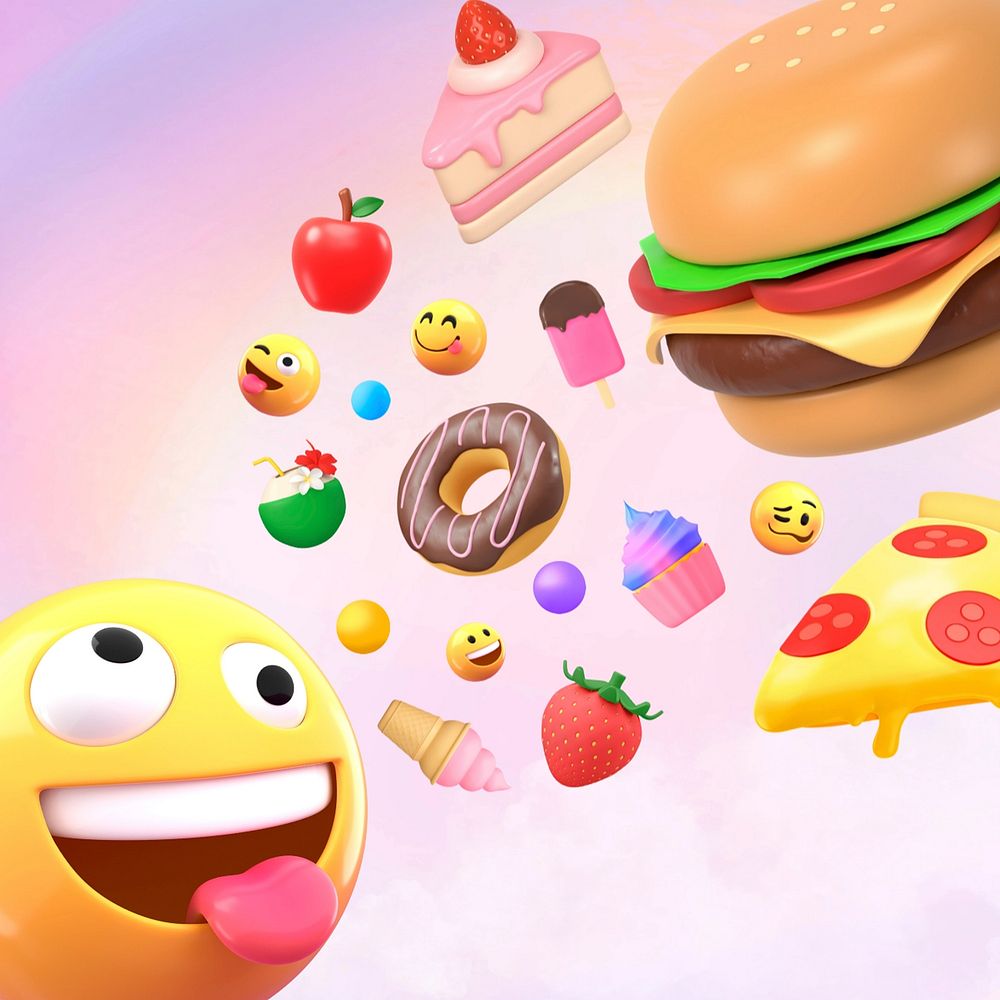 3D emoticon eating fast food illustration