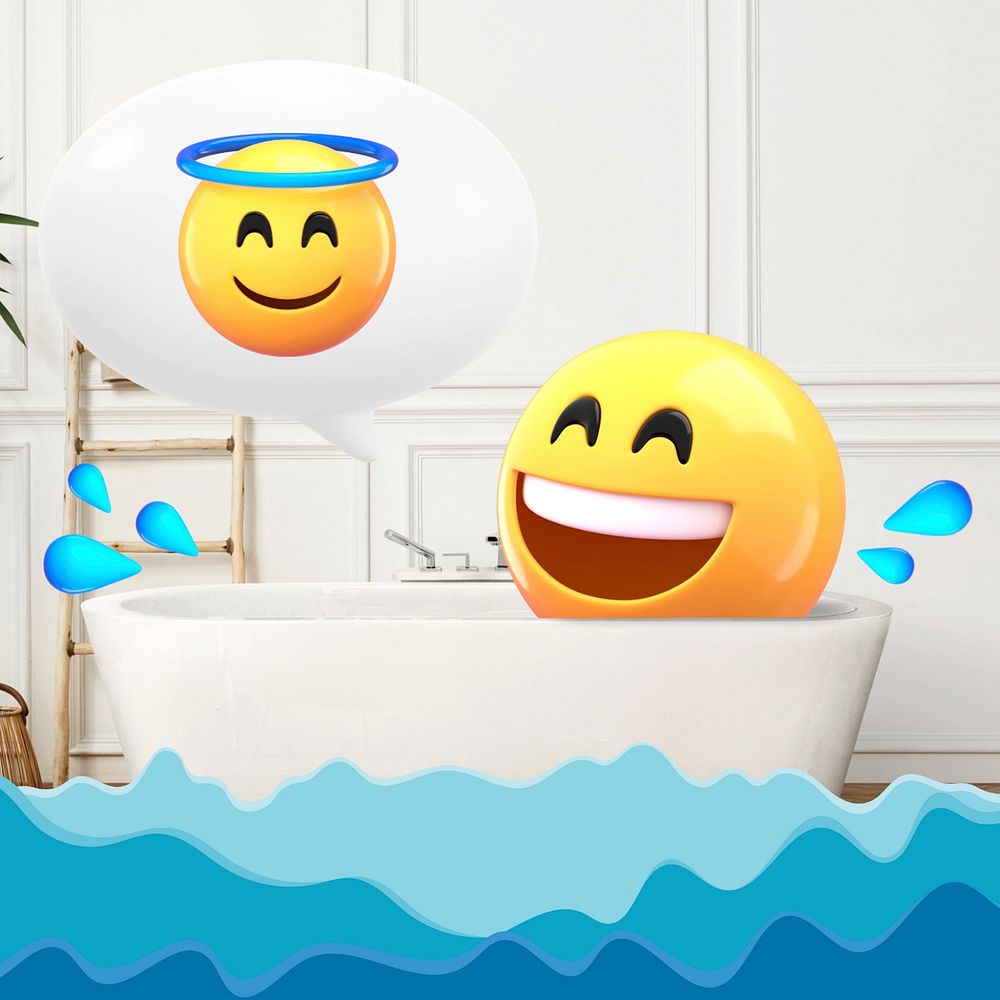 Bath tub emoticon, self-care concept