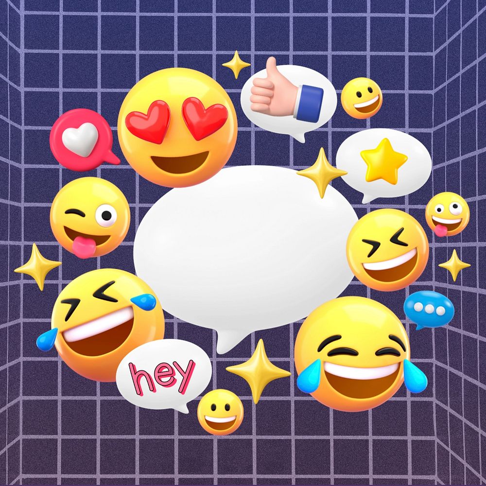 Speech bubble emoticons frame, cute 3D design