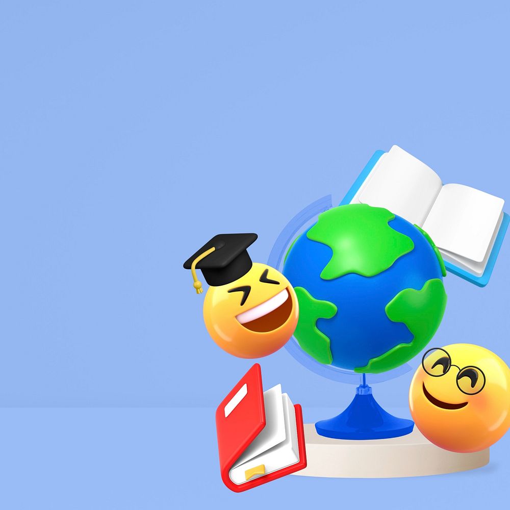 3D education emoticons background, blue design