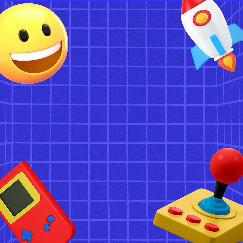 3D gaming emoticon background, blue grid pattern