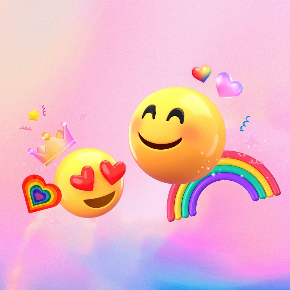 Aesthetic pink emoticons background, cute 3D design