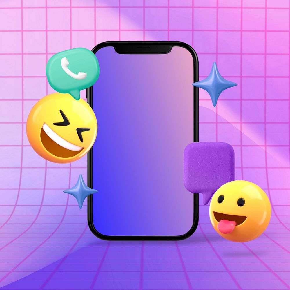 Happy emoticons, blank phone screen with design space