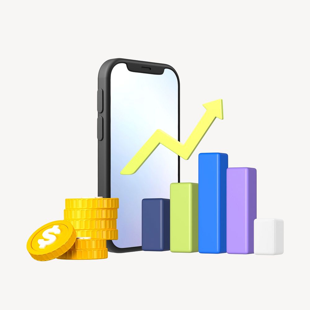 Stock market increase 3D rendered business graphic