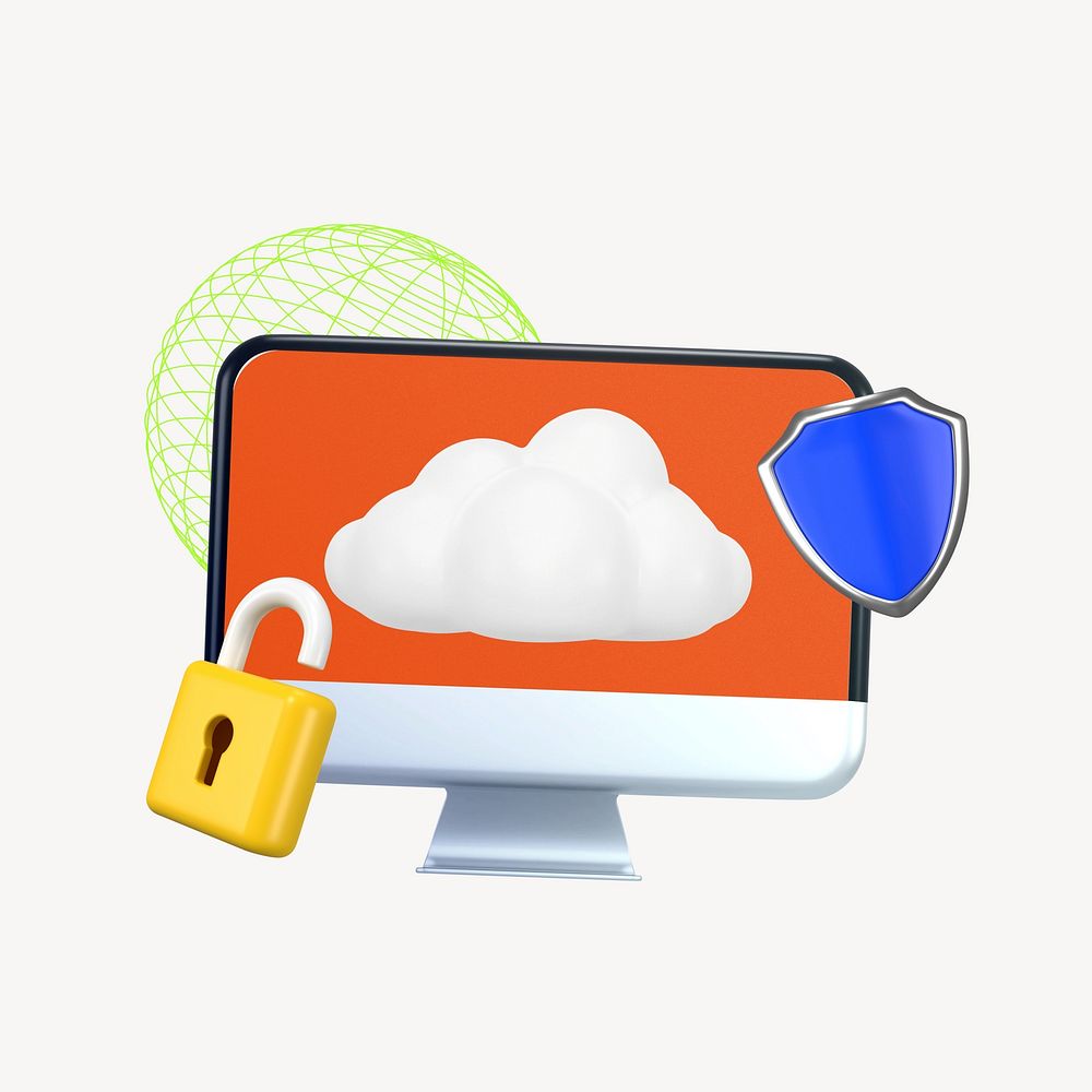 Computer unlocking cloud storage system, 3D graphic