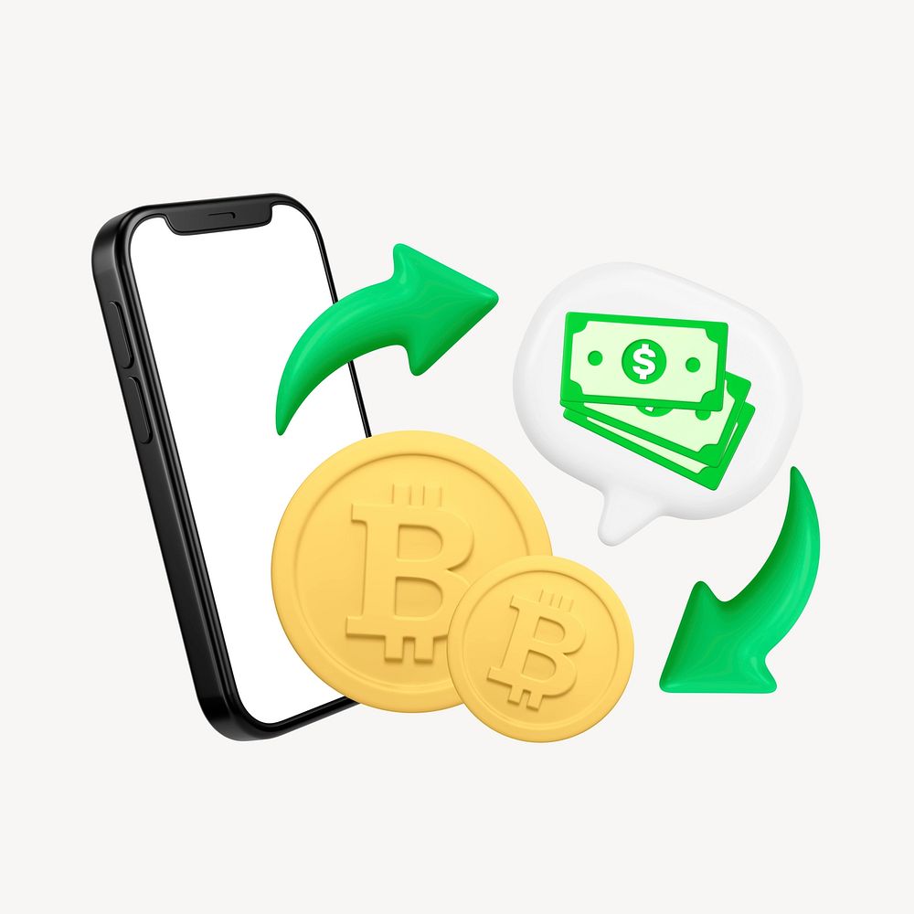 3D cryptocurrency trading smartphone, finance remix