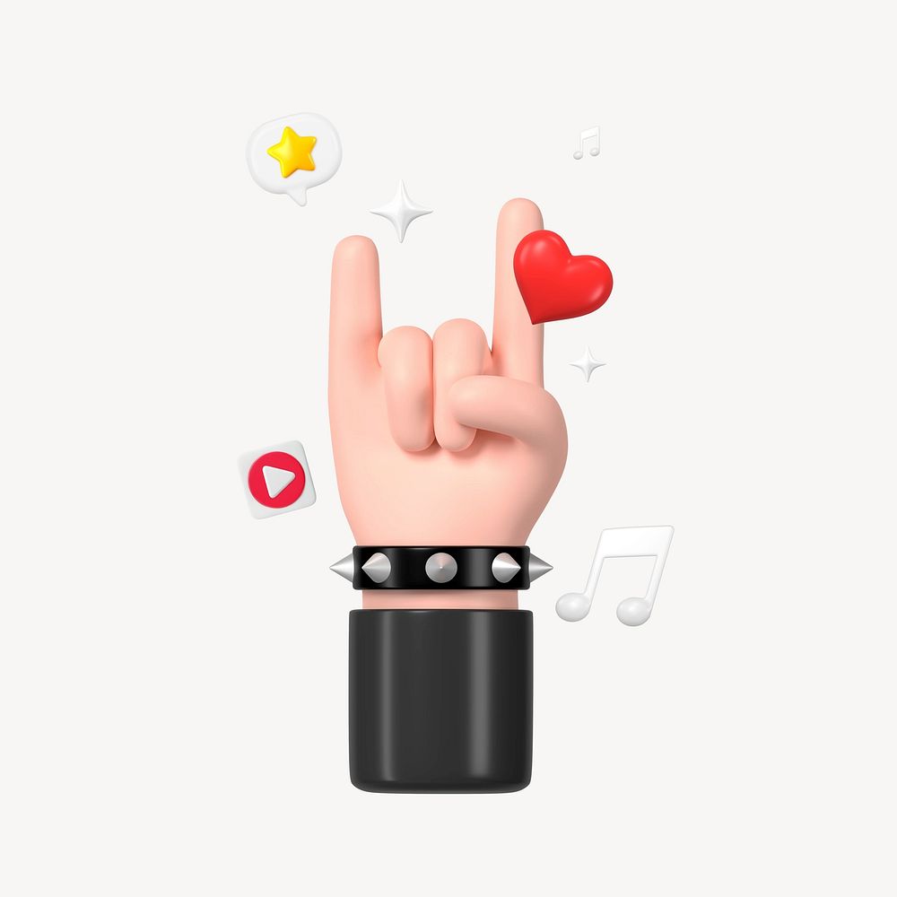 Rock and roll hand, 3D gesture illustration