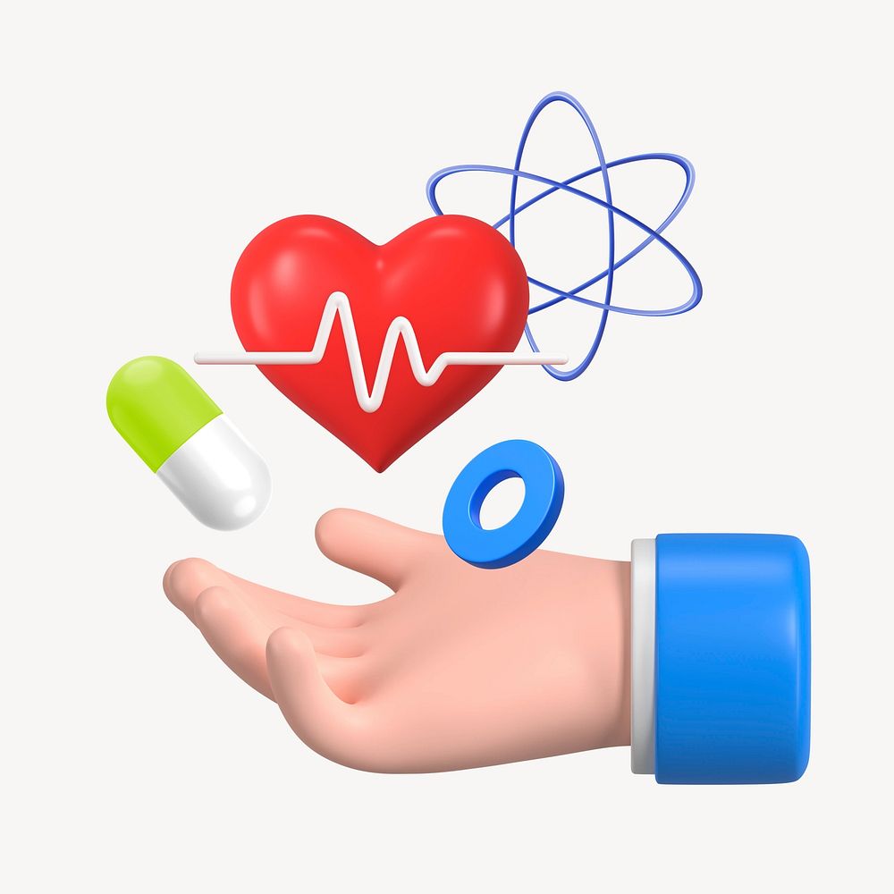 Health technology, 3D hand presenting heart