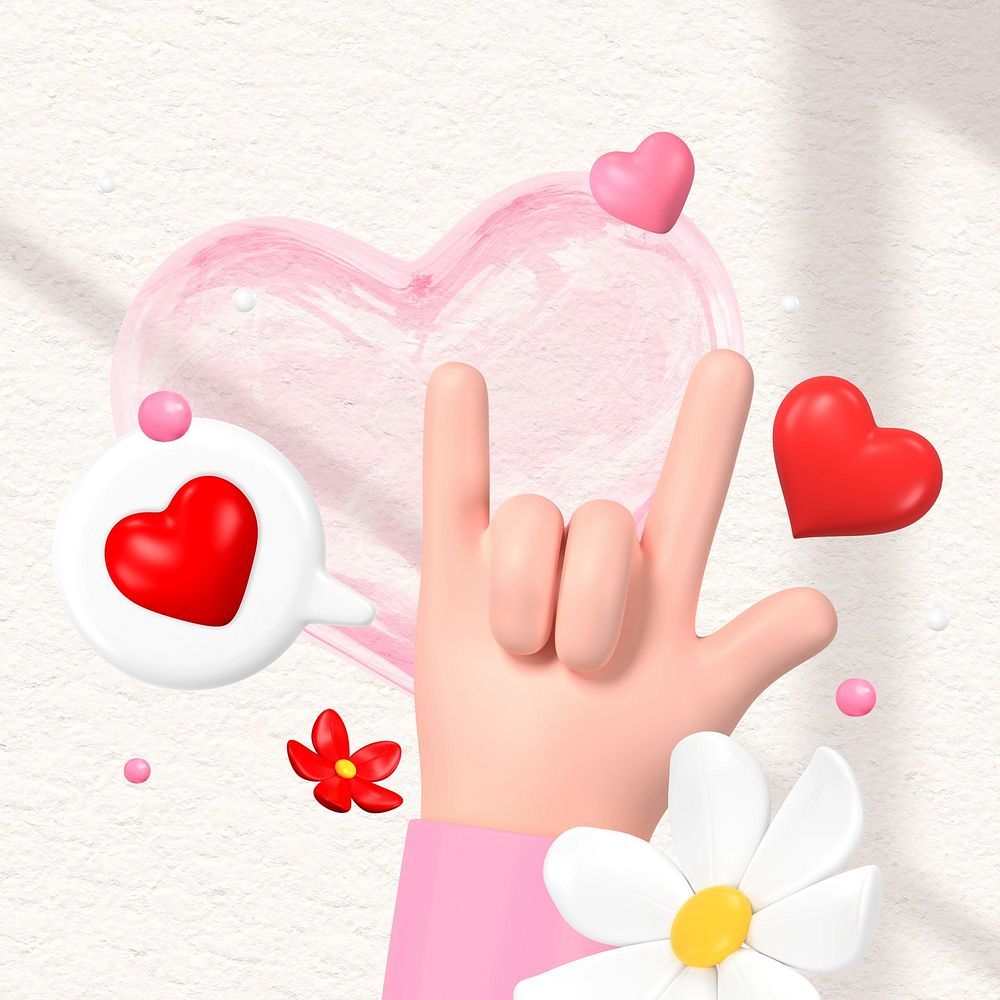 3D Valentine's Day, I love you hand sign