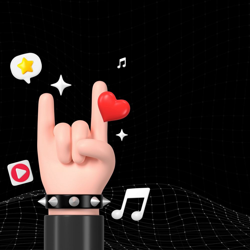 3D rock hand background, music lovers concept