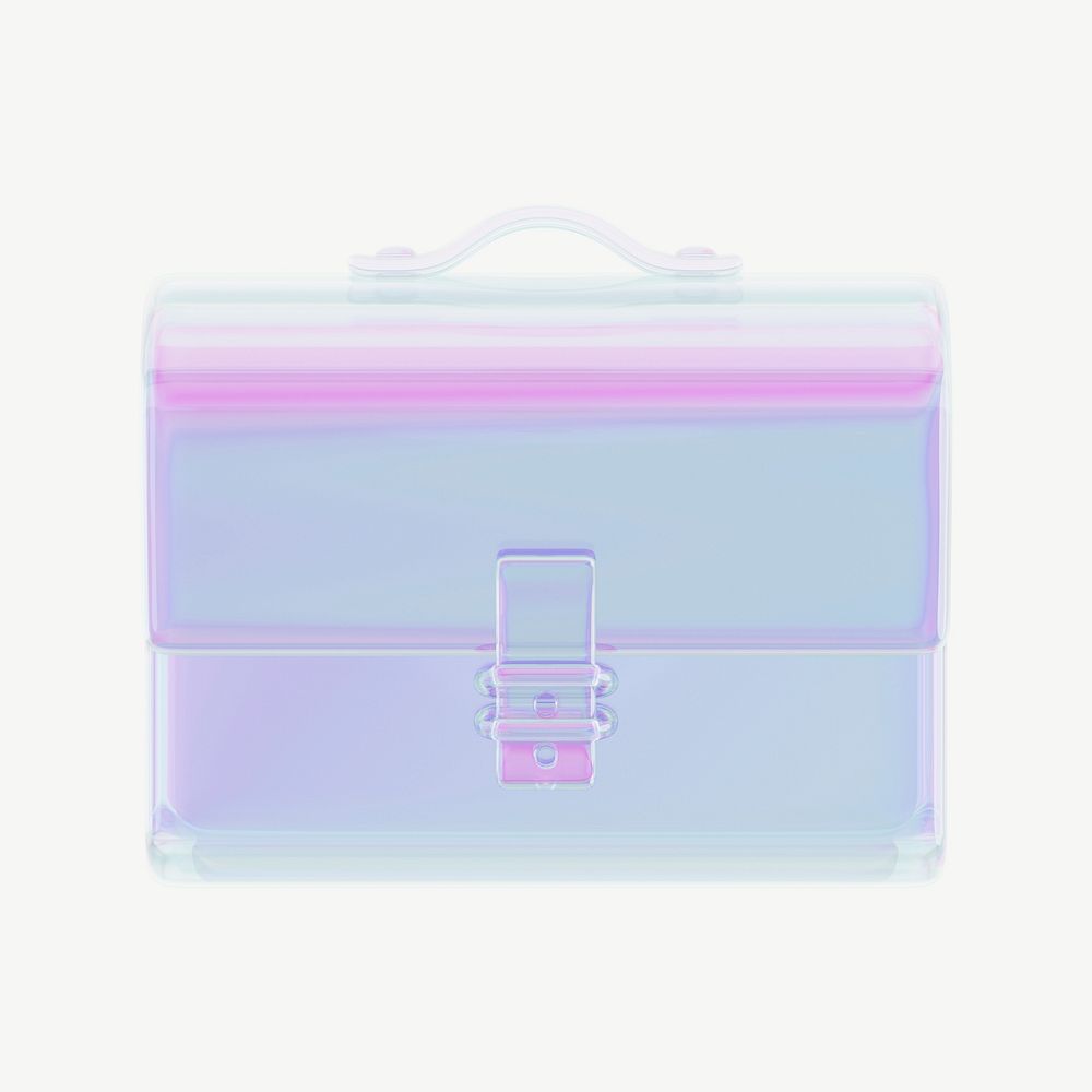 Holographic business briefcase, 3D collage element psd