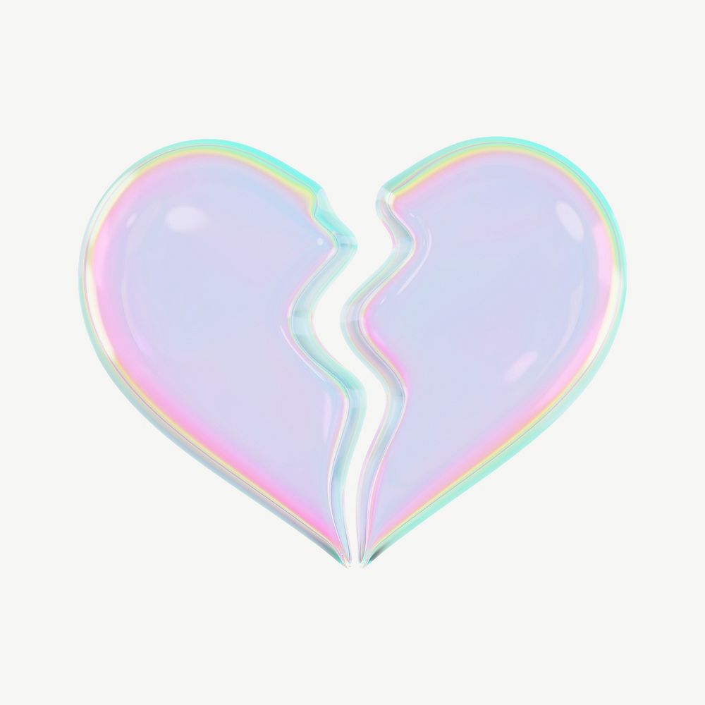 Holographic broken heart, 3D collage element psd