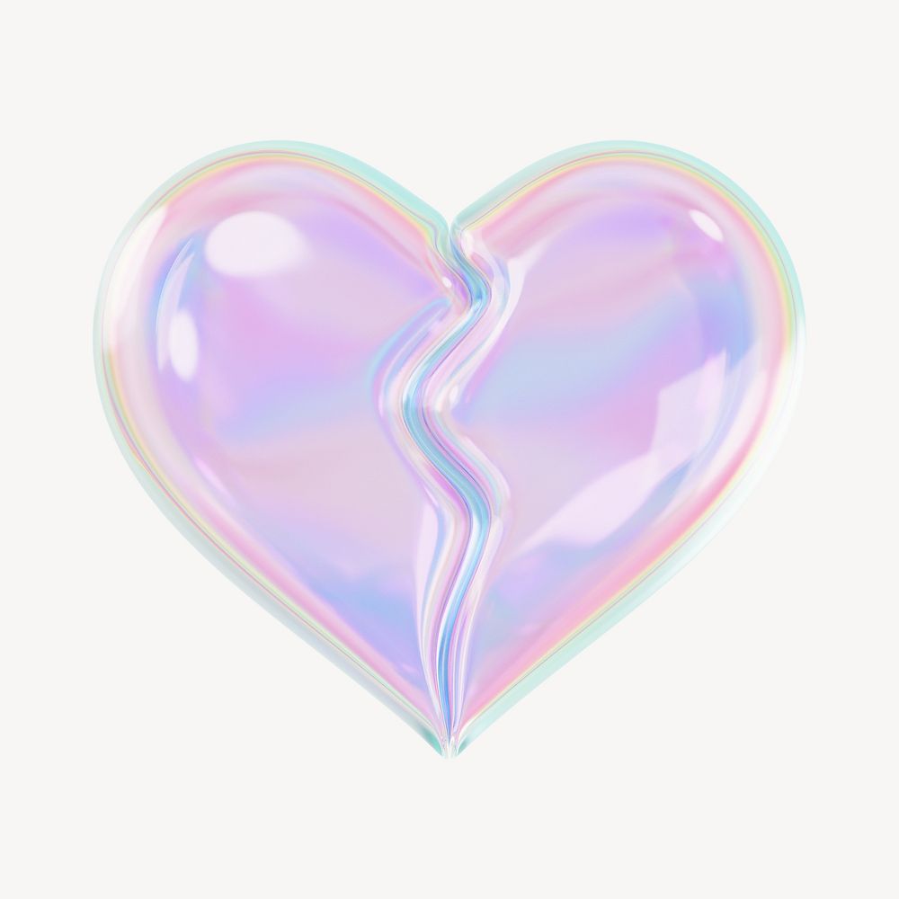Holographic broken heart, 3D illustration
