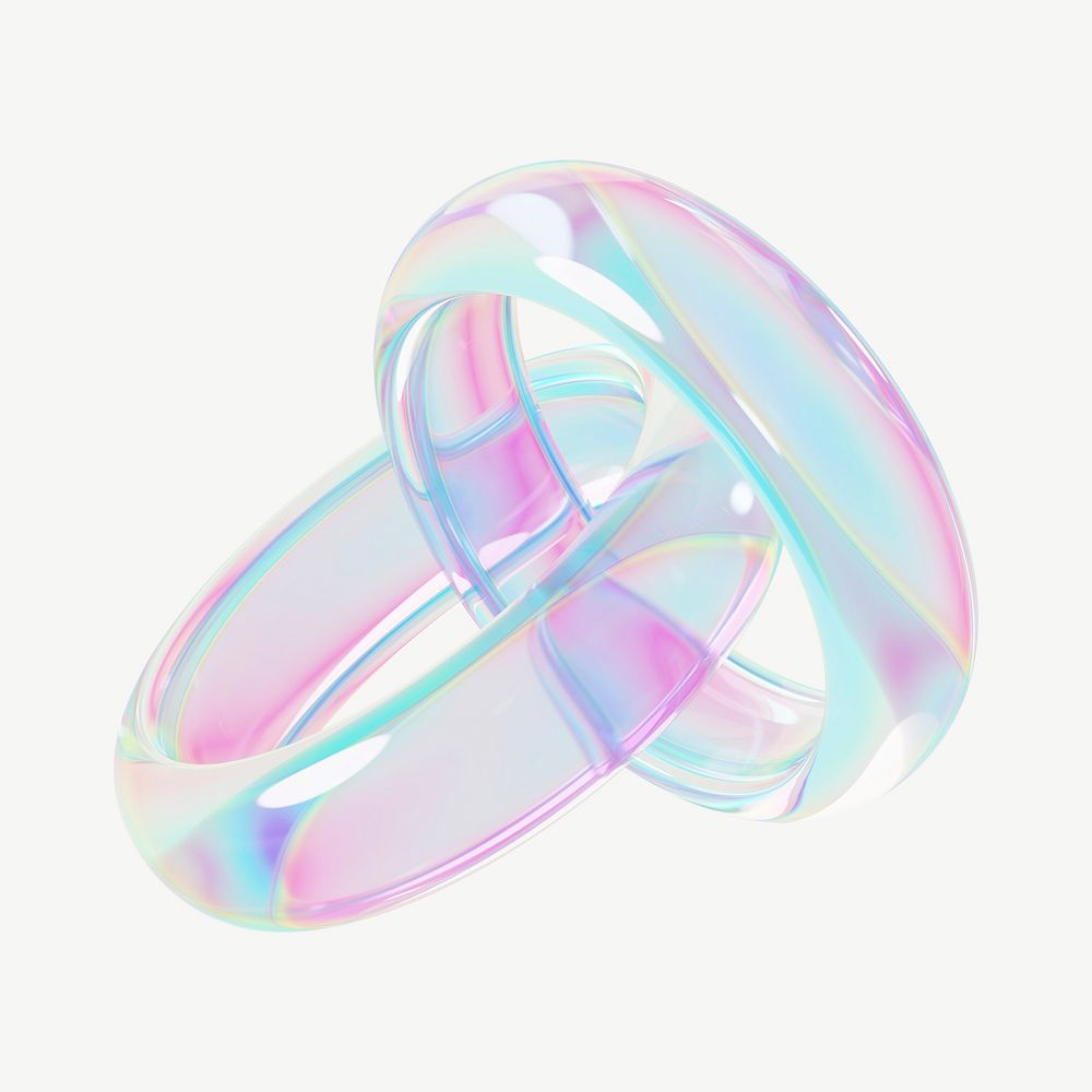 Iridescent  couple rings, 3D jewelry collage element psd