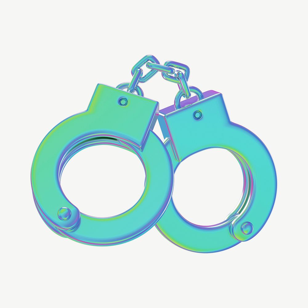 Blue metallic handcuffs, 3D collage element psd