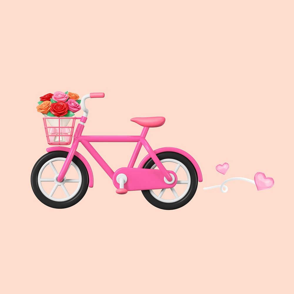 3D pink bicycle background, Valentine's celebration remix