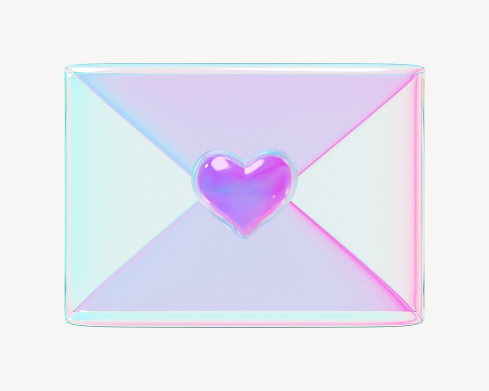 Iridescent love letter, 3D Valentine's illustration