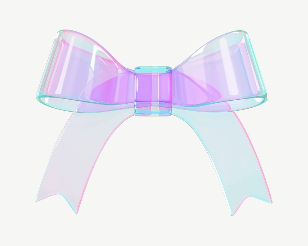 Holographic ribbon bow, 3D collage element psd