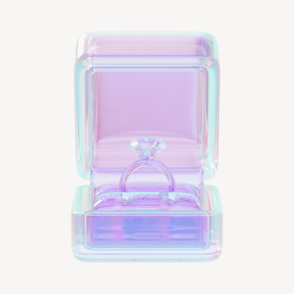 Holographic engagement ring box, 3D jewelry illustration