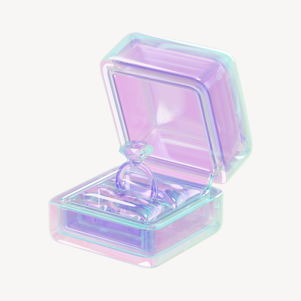 Holographic engagement ring box, 3D jewelry illustration