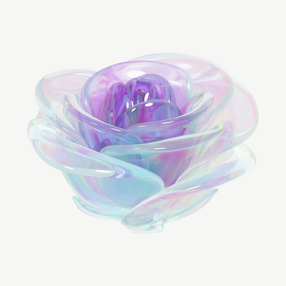 Glassy purple rose flower, 3D collage element psd