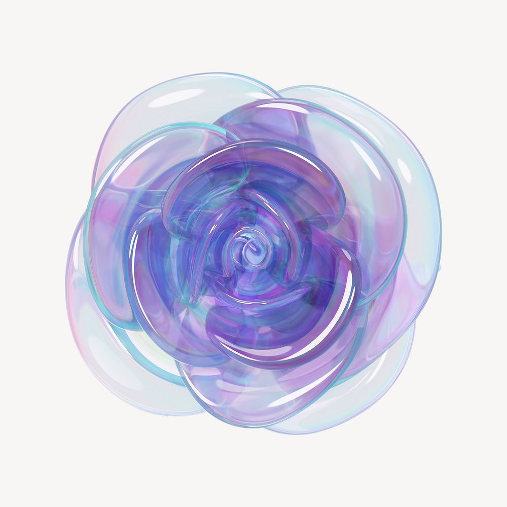 Glassy purple rose flower, 3D illustration