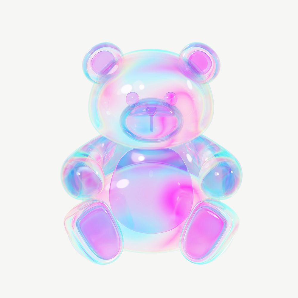 Holographic teddy bear, 3D illustration psd