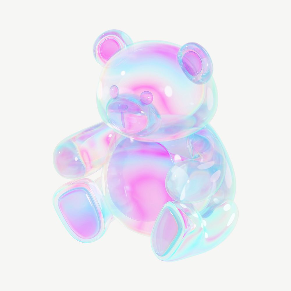 Holographic teddy bear, 3D illustration psd