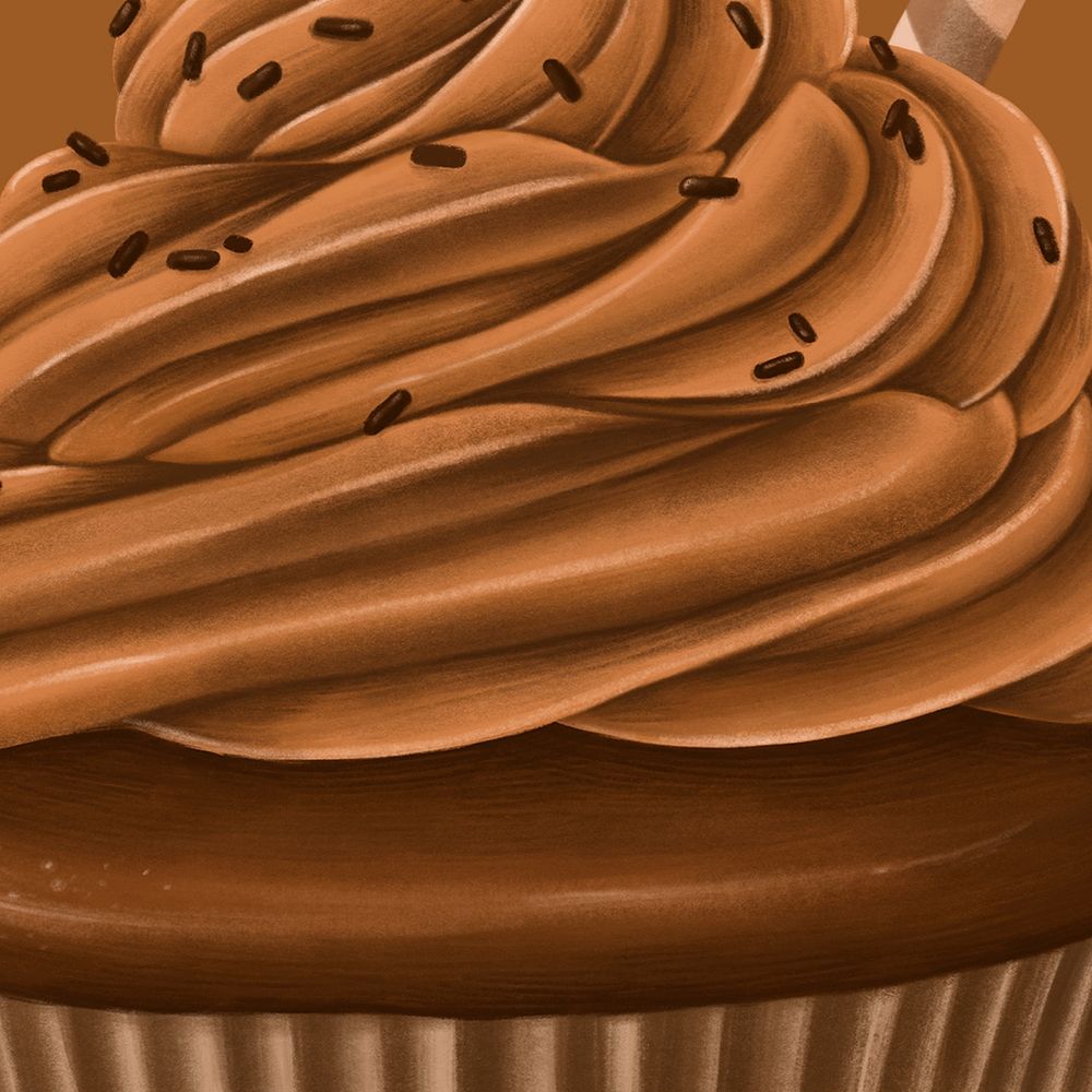 Chocolate cupcake dessert background, food illustration