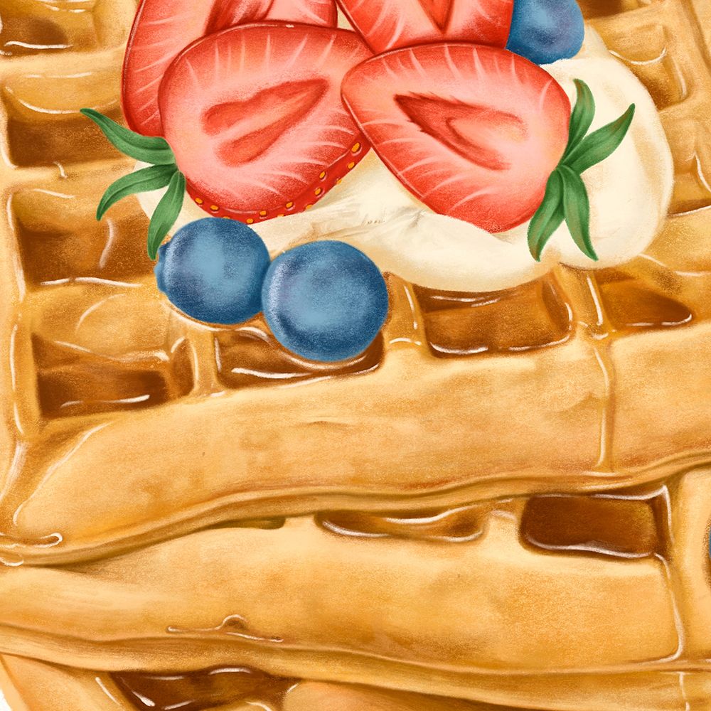 Strawberry waffle dessert background, food illustration