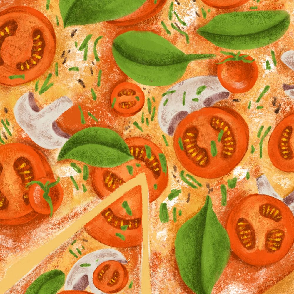 Vegan pizza background, food illustration