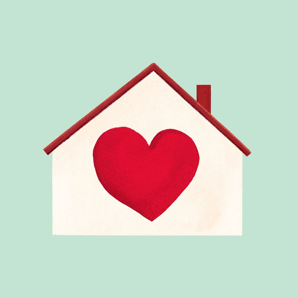 Home with heart  collage element psd