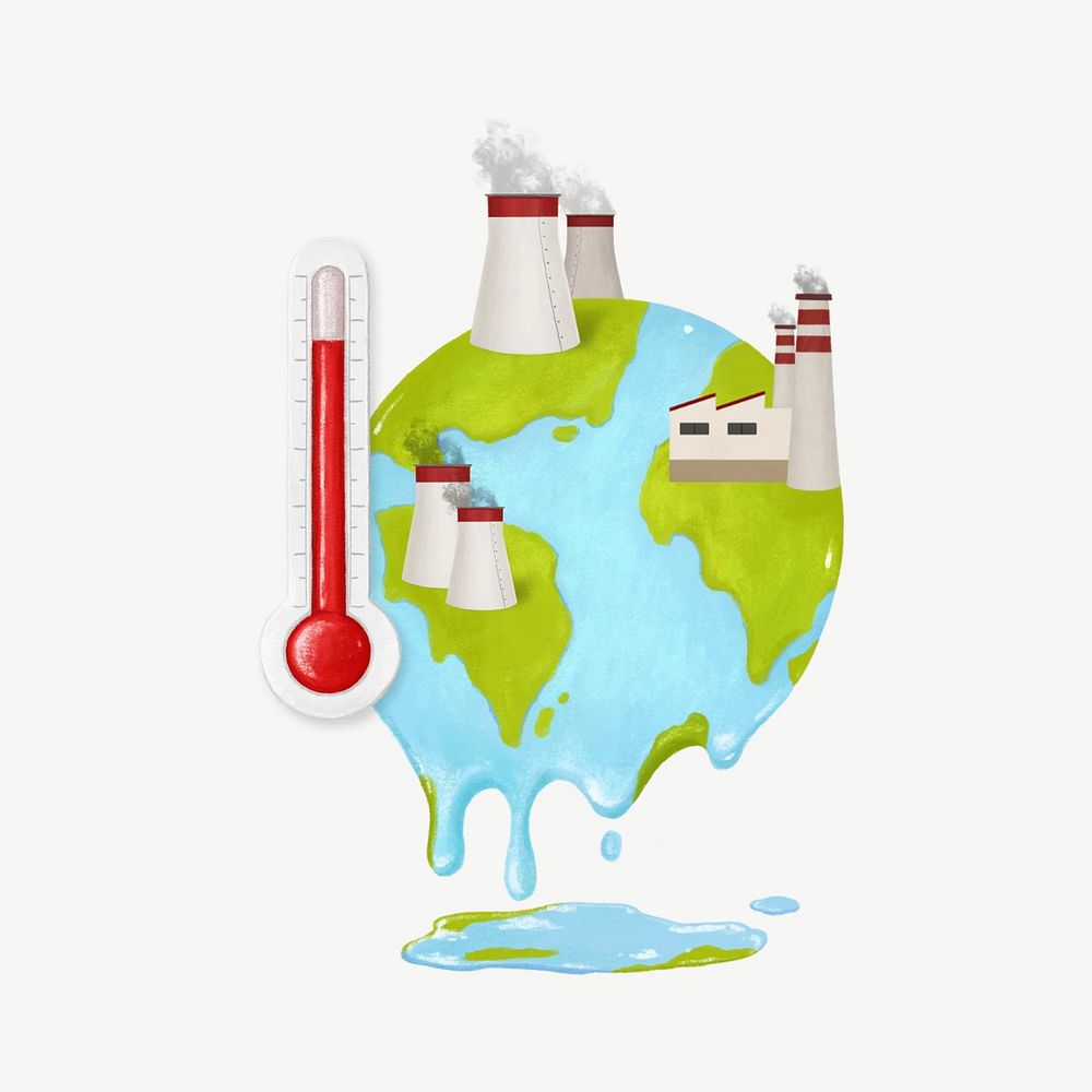 Melting globe, environment illustration psd