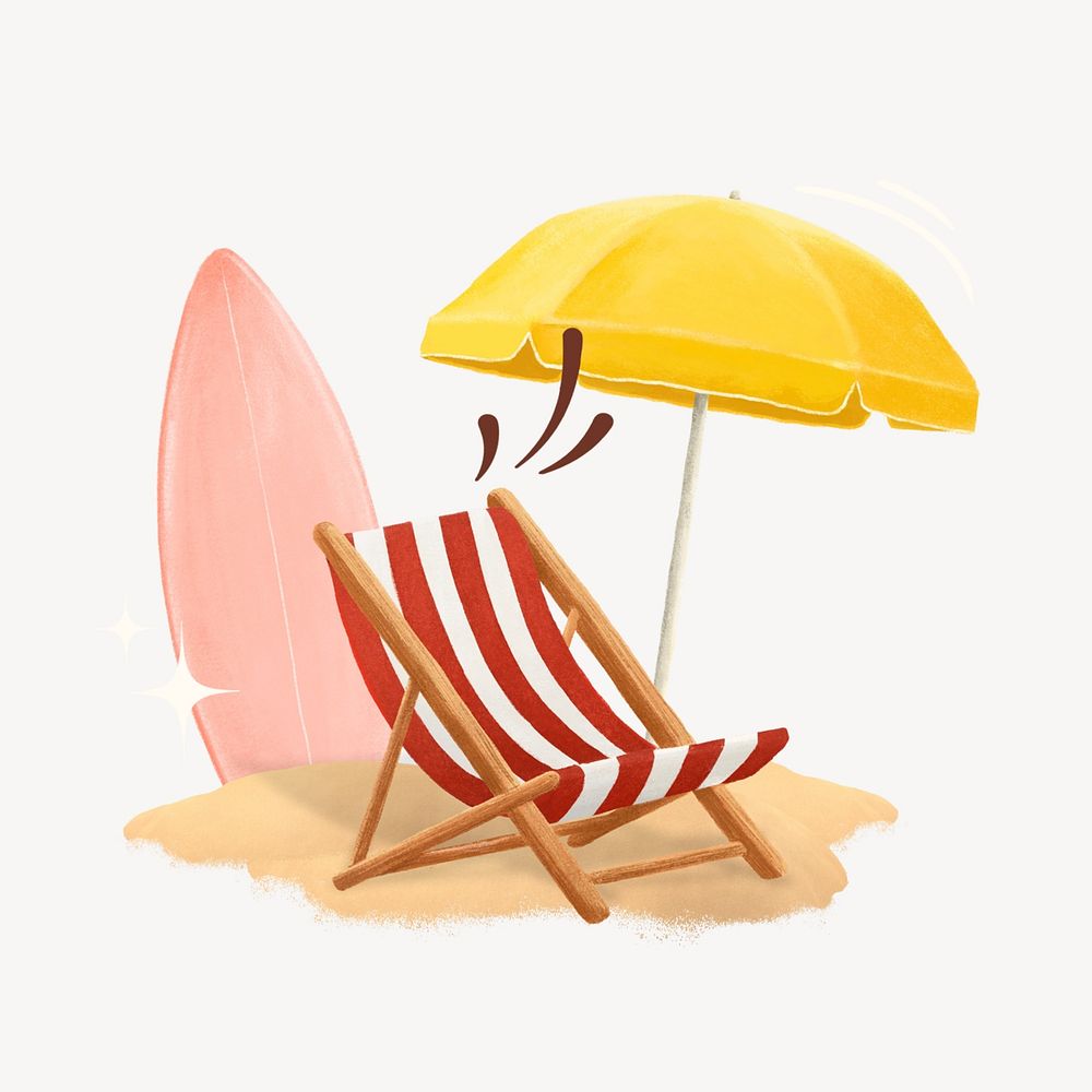 Summer vacation aesthetic, beach chair surfboard remix