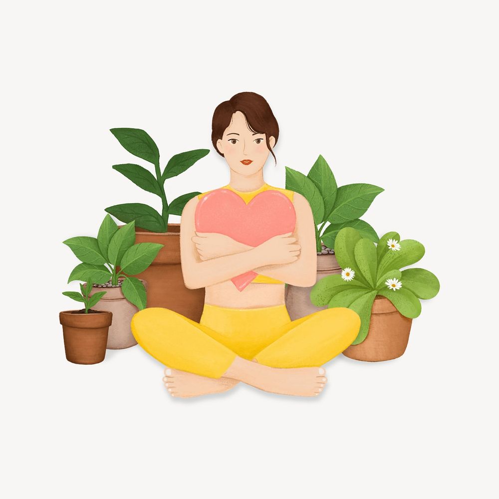 Woman plant lover, hobby illustration