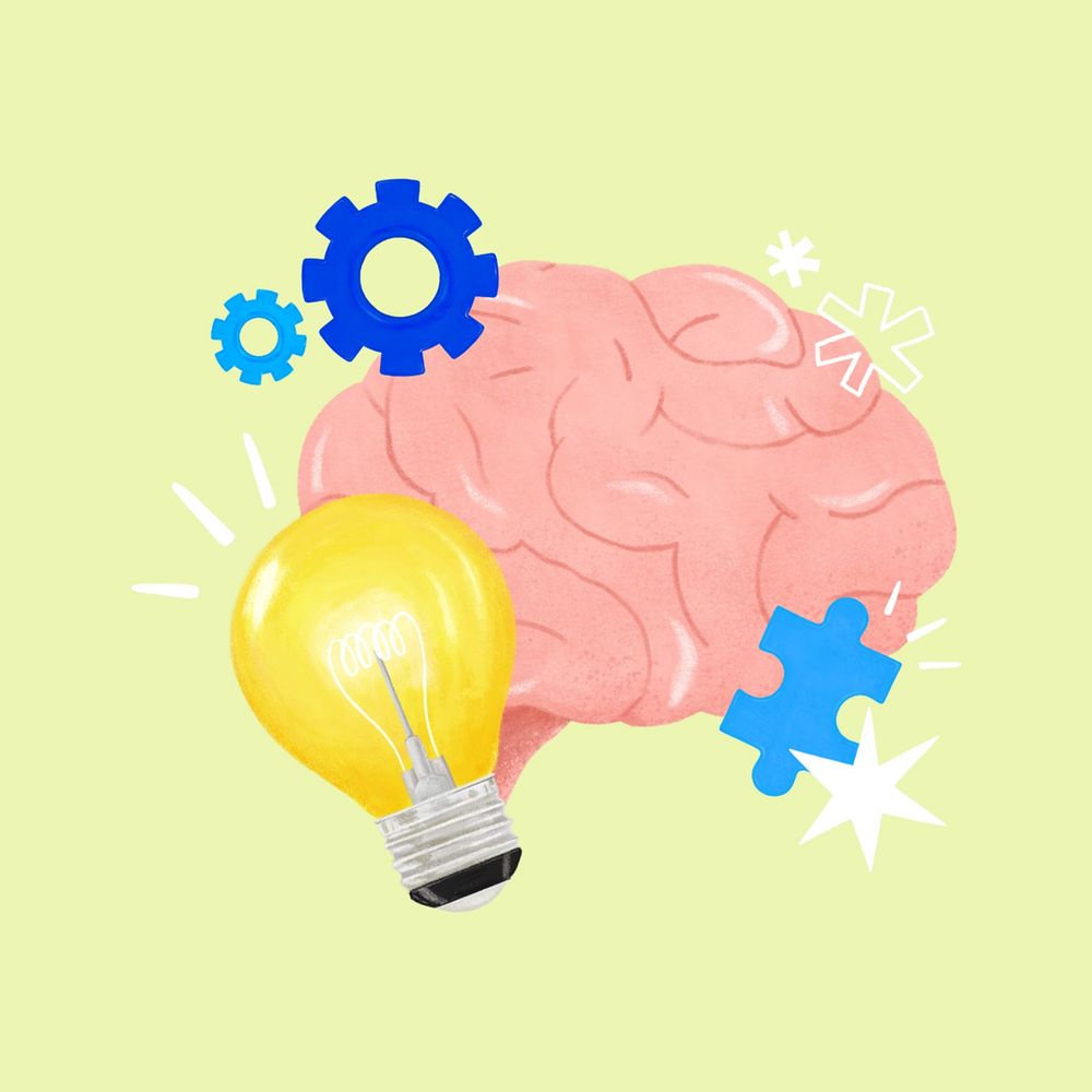 Creative ideas brain, light bulb, business remix