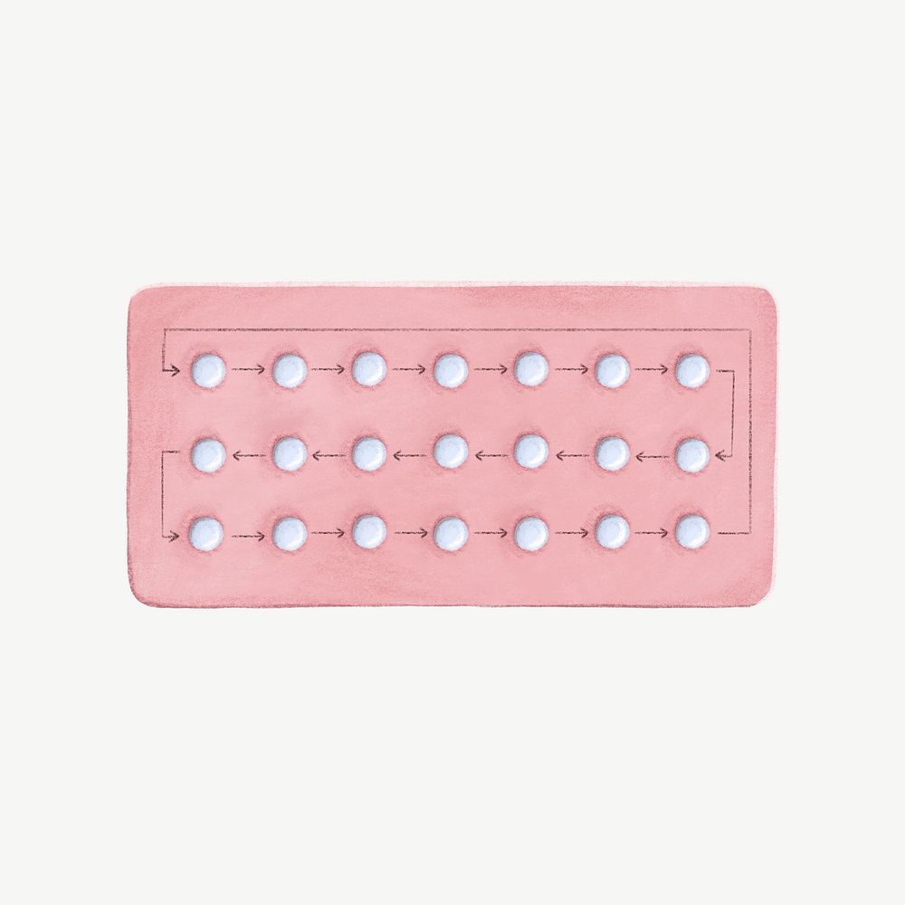 Birth control medicine, women's health illustration psd