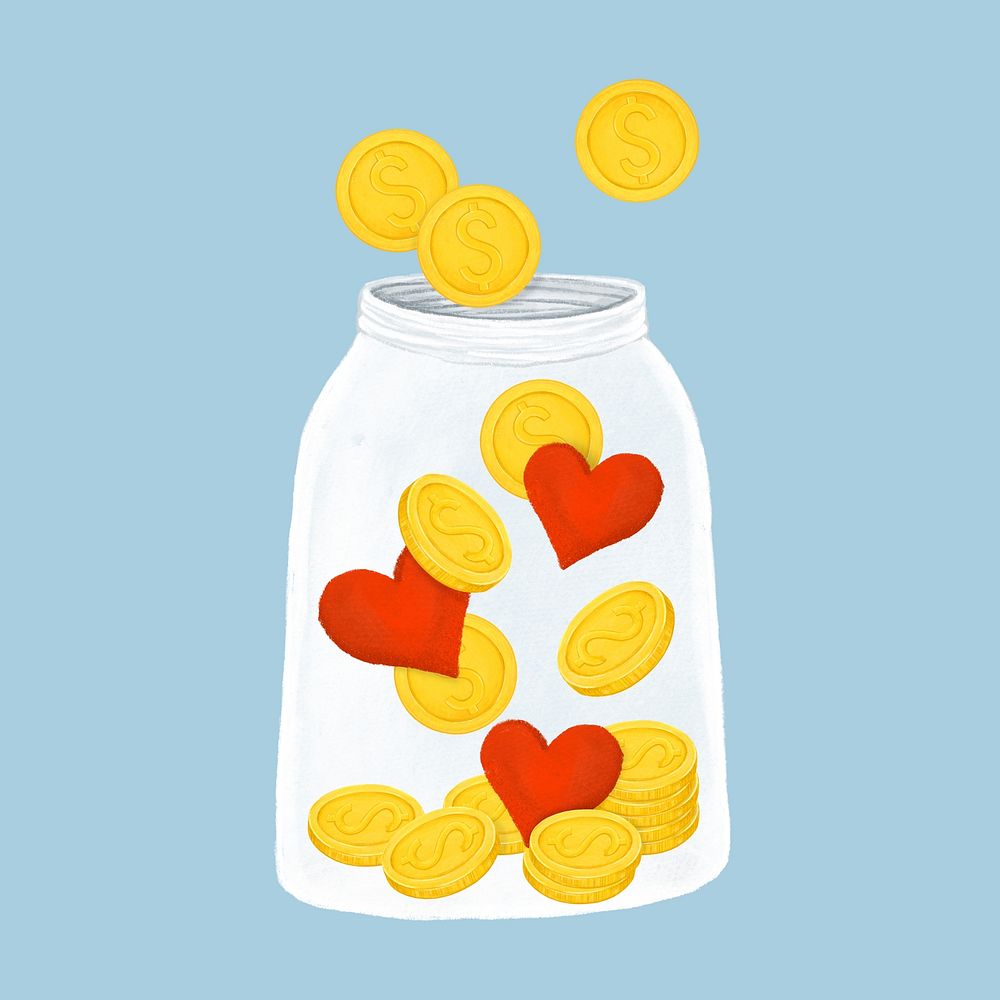 Donation money jar, finance illustration