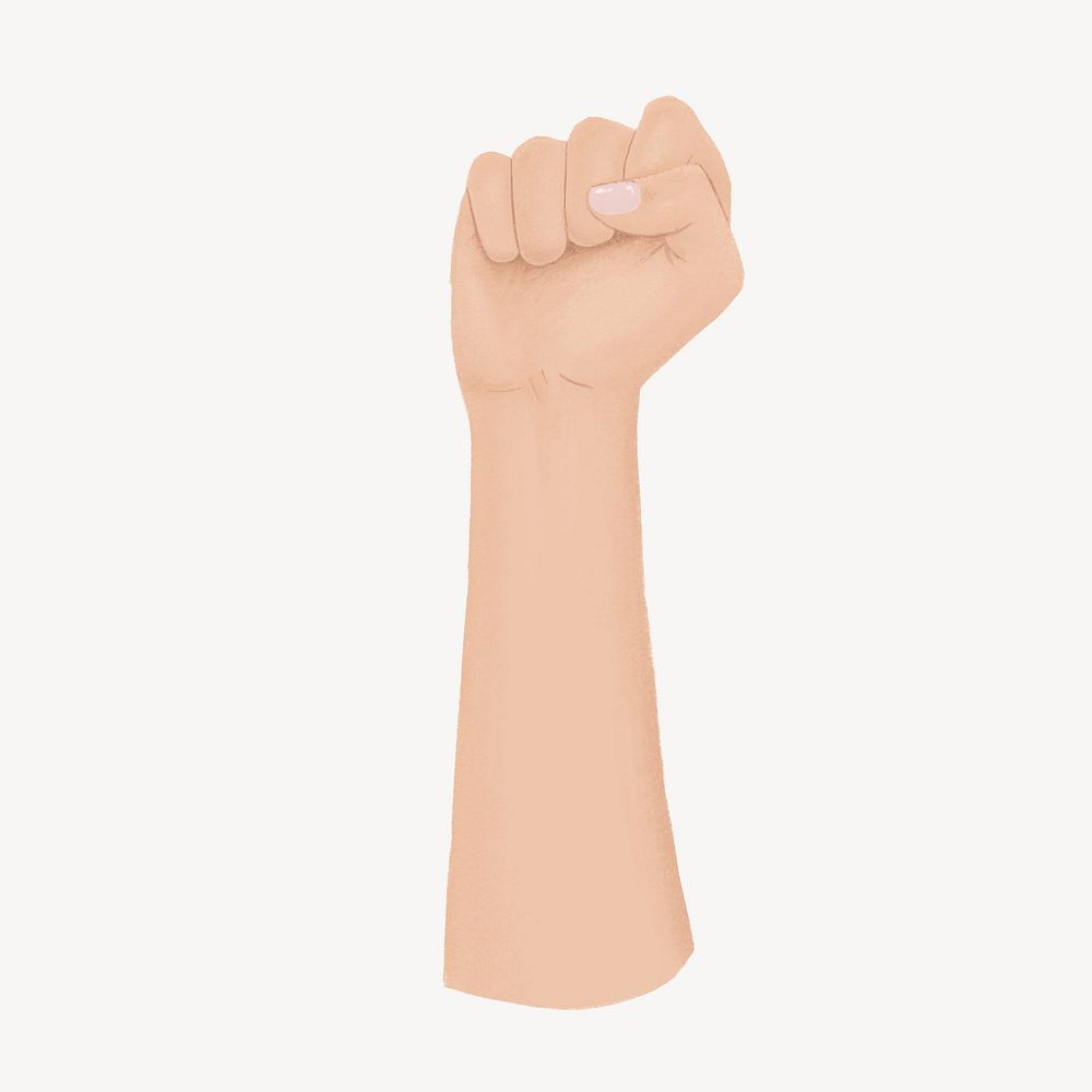 Raised fist, symbolic hand gesture illustration