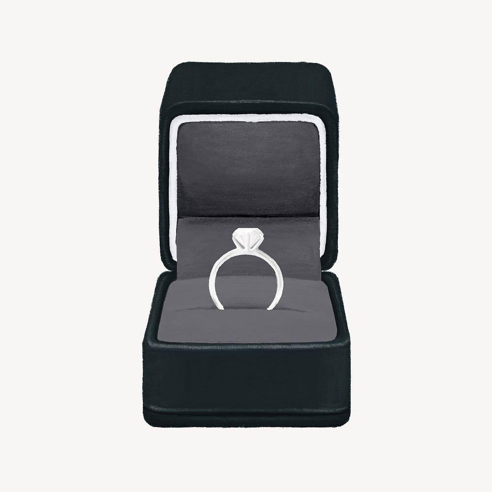 Wedding diamond ring, black velvet box illustration