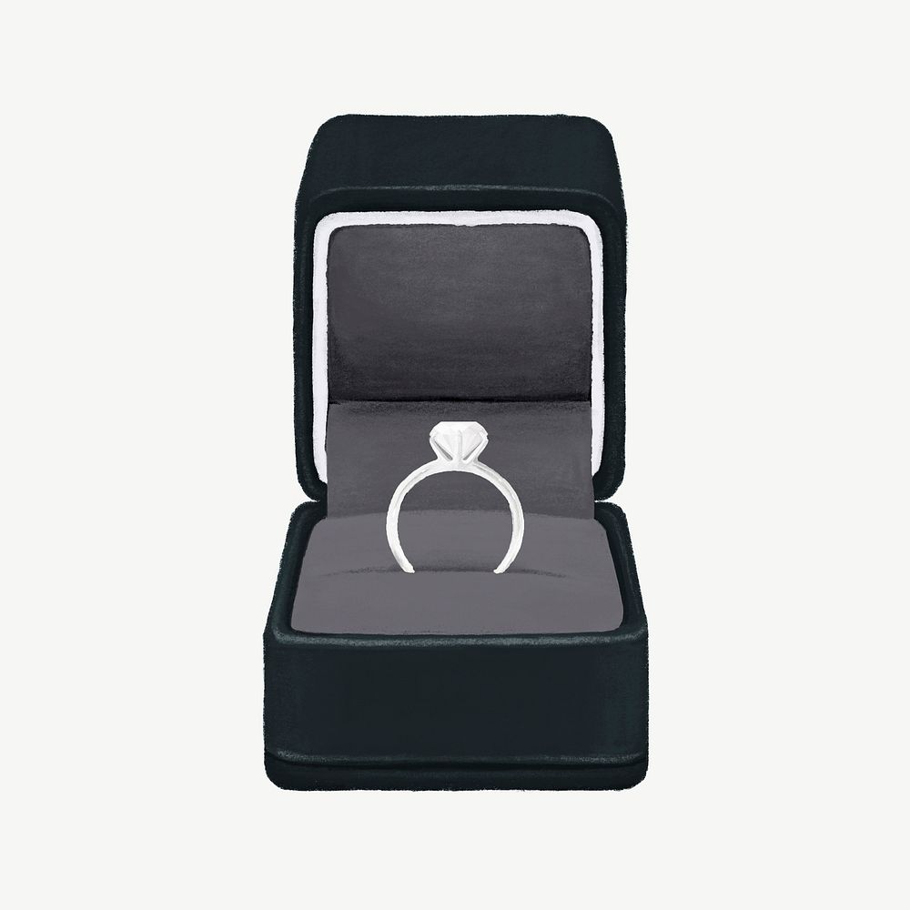 Wedding diamond ring, black velvet box illustration psd