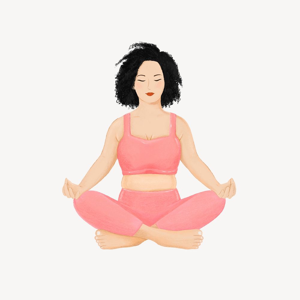 Meditating woman, wellness character illustration