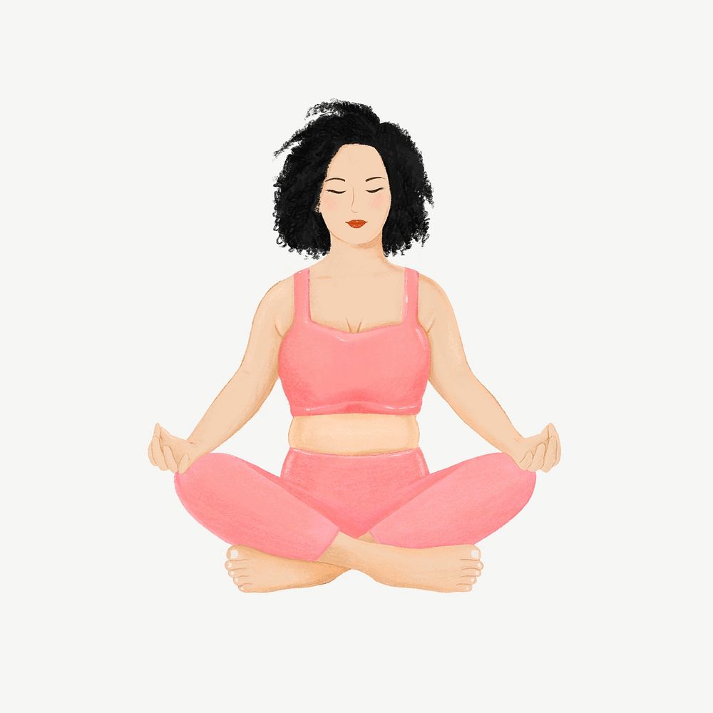 Meditating woman, wellness character illustration psd