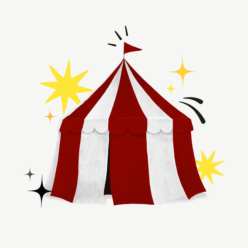 Red circus tent collage element psd