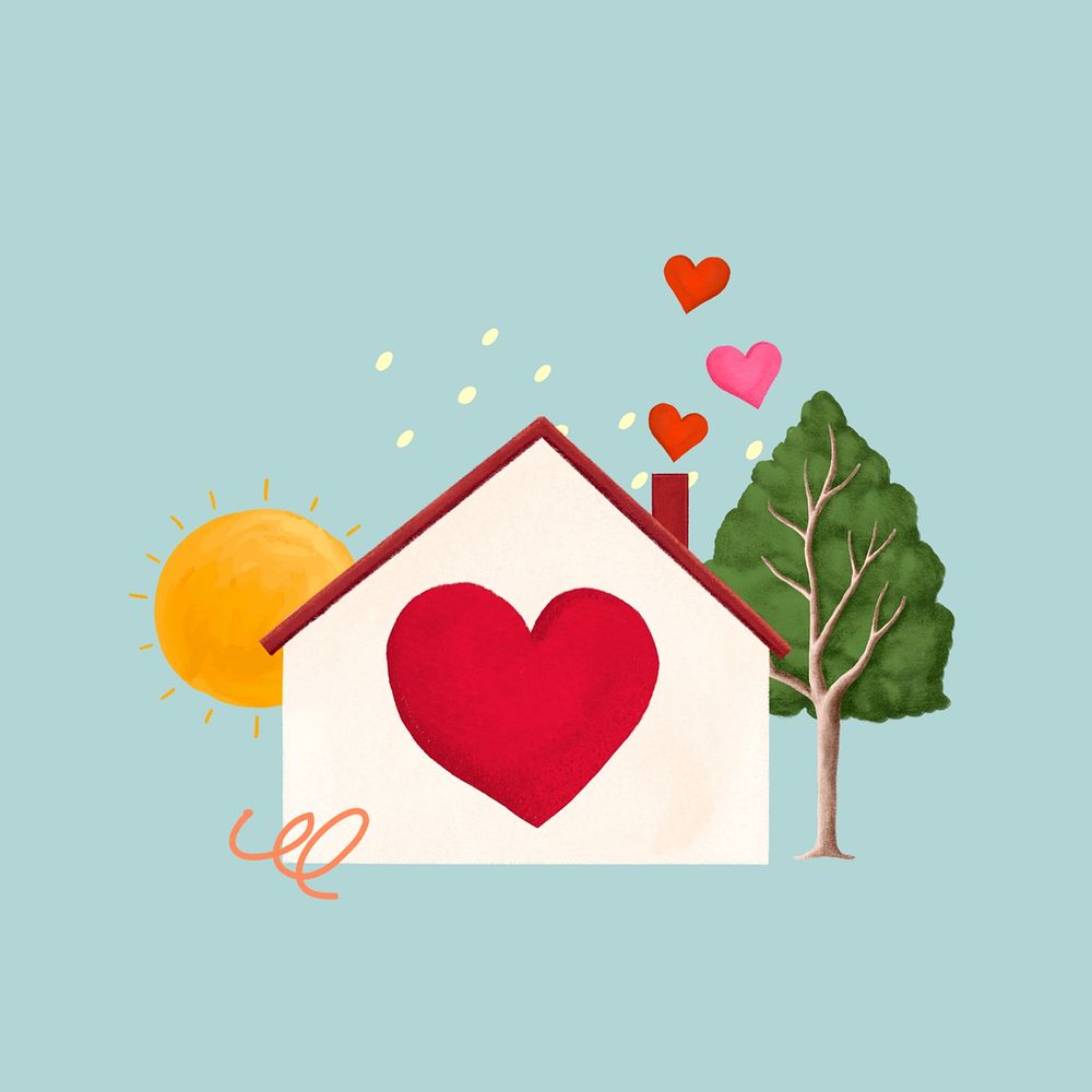 Home with heart illustration Free Photo rawpixel
