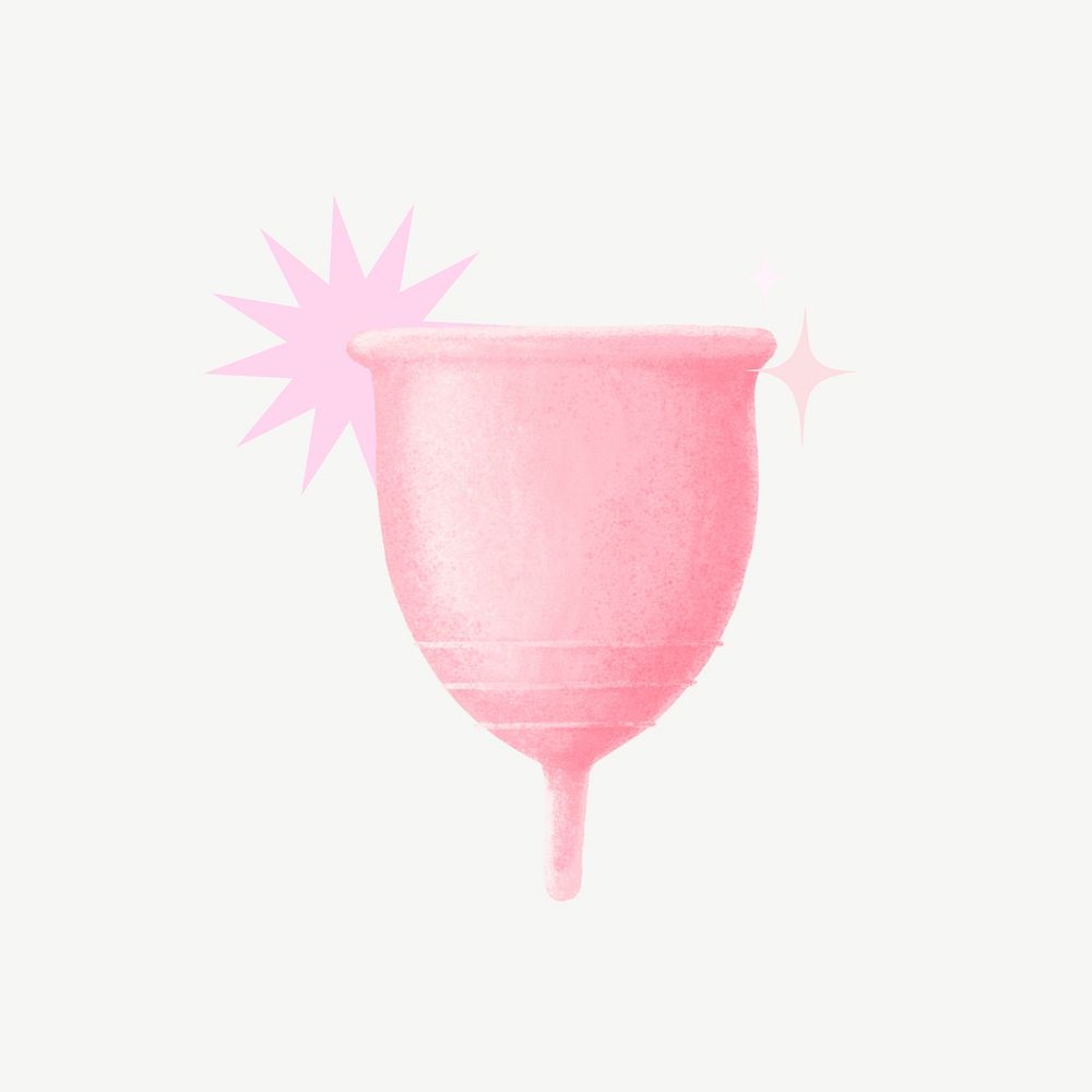 Pink menstrual cup, women's health illustration psd