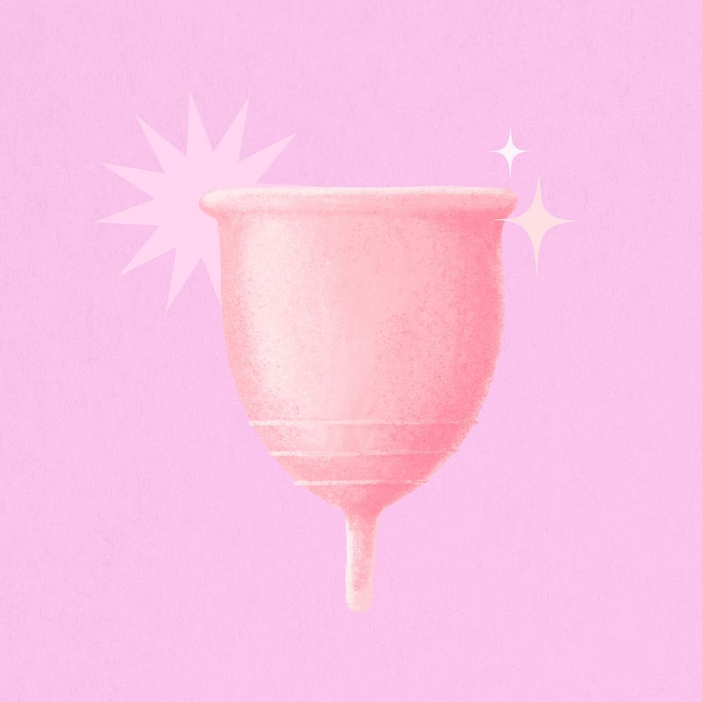 Pink menstrual cup, women's health illustration