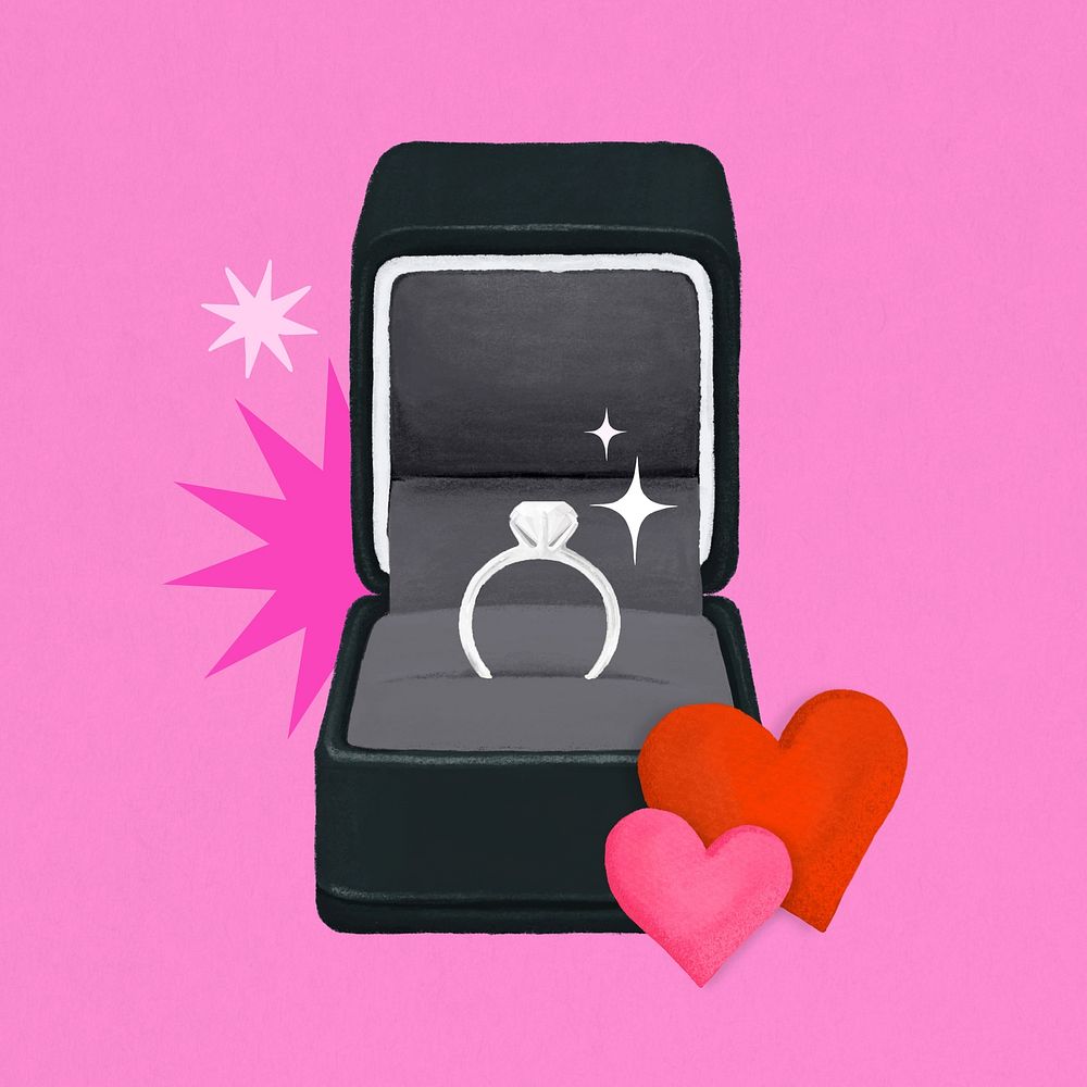 Wedding diamond ring, black  velvet box illustration