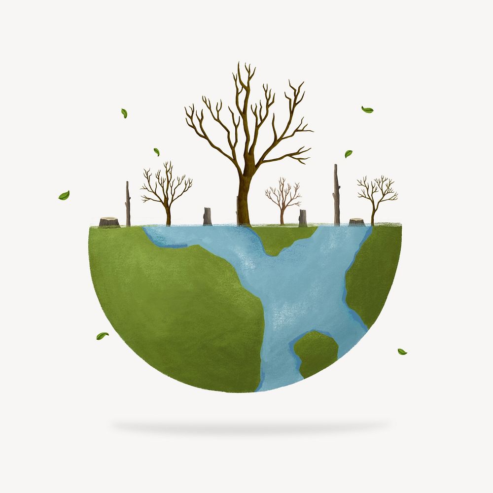 Leafless trees on globe, environment remix