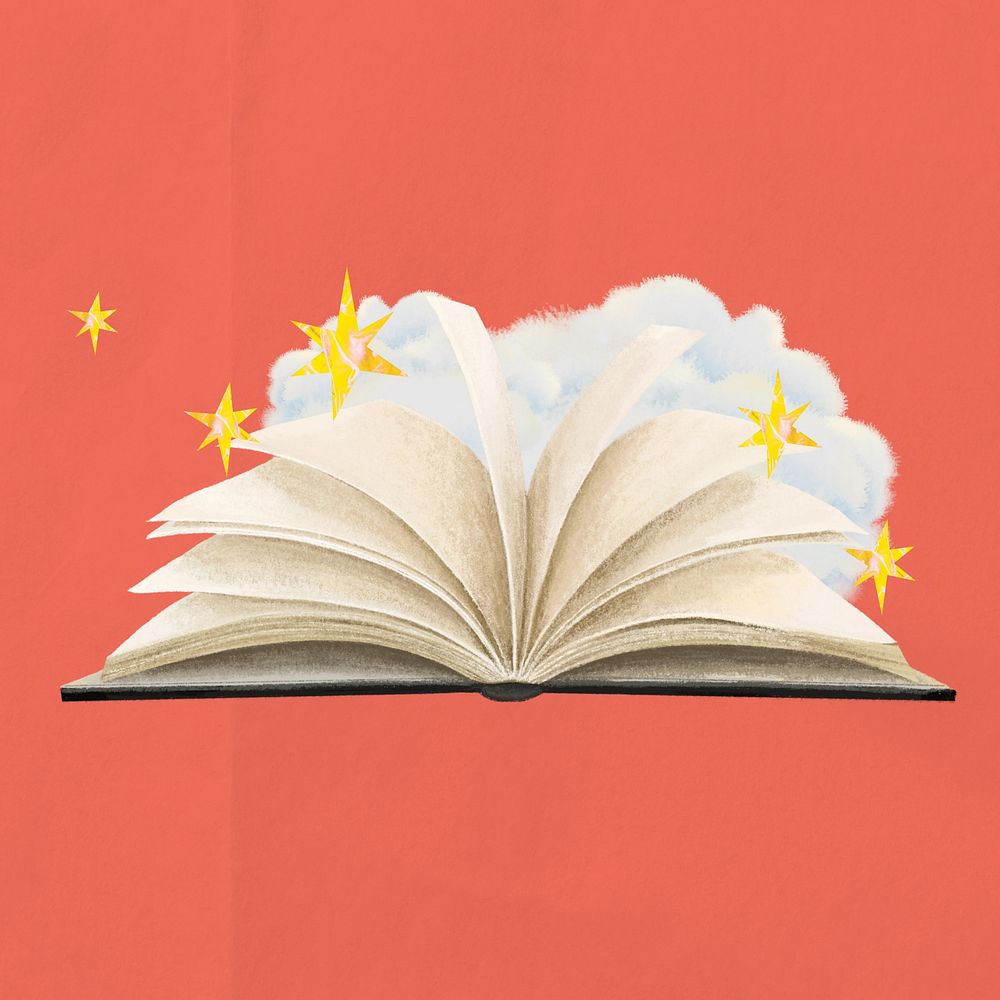 Sparkly open book, education illustration